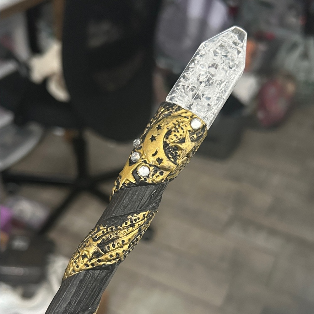 Crystal Wand Moon Star Rhinestones Faux Quartz Base w/ Gold Accents NWT